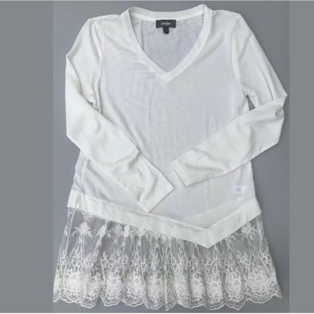 NEIMAN MARCUS Cream Ivory Tunic Sweater Lace
